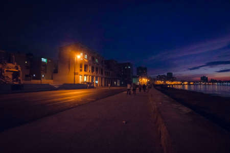 Night view of the embankment of the city of Sevastopolの写真素材