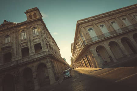 View of a street in a European town. Vintage styleの写真素材
