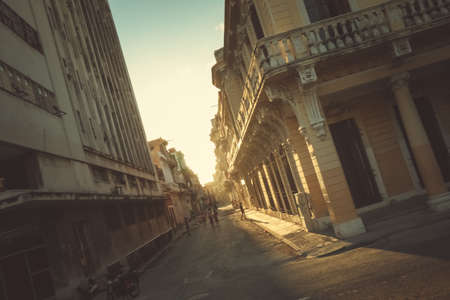 Historic center of Catania, Sicily, Italy, at sunsetの写真素材