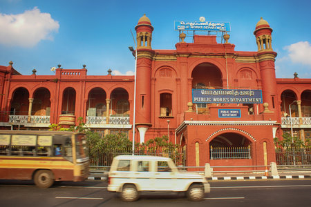 public works department building in chennai,marina beach,madras,asia,indiaのeditorial素材
