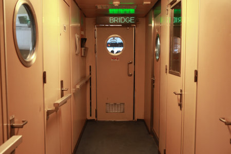 entry door of Ship control panel in captain's bridgeの写真素材