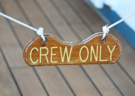 Crew only sign on a cruise ship open deckの写真素材