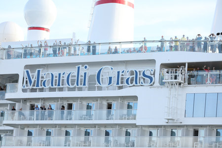 Carnival lines first LNG powered cuise vessel Mardi Gras berths at Rotterdam cruise terminalのeditorial素材