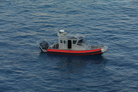 Fishing boat in the Mediterranean sea, close-up view.