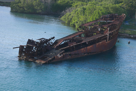Old abondoned ship wreck of the coastの写真素材