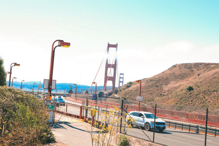 The iconic famous Golden Gate bridge over san francisco bay and Pacific Ocean, California.
