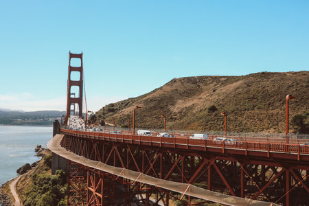 The iconic famous Golden Gate bridge over san francisco bay and Pacific Ocean, California.の写真素材