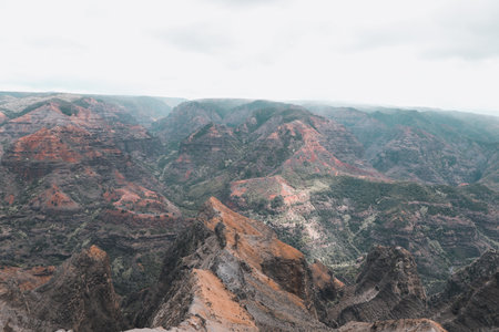 Aerial of the Waimea Canyon, Kauai, Hawaii, United States of America, Pacificの写真素材