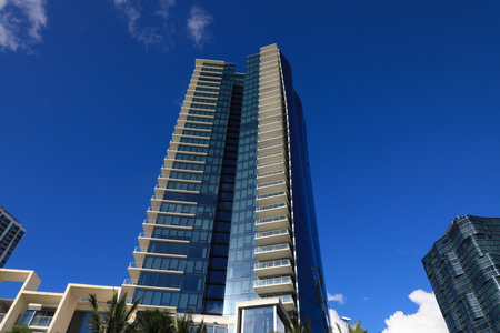 Skyscraper in city. City downtown with skyscraper. Office building business district. Modern buildingの写真素材