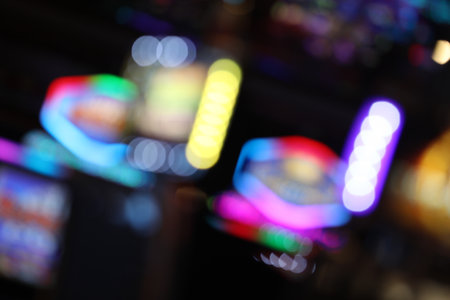 Blurred image of slots machines at the Casino gamesの写真素材