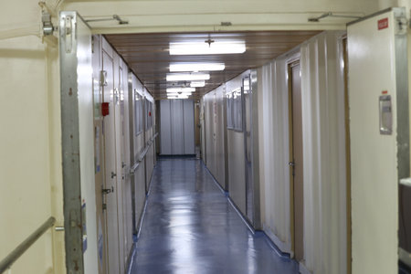 Crew area corridor on a cruise ship