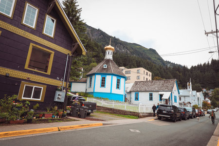 St Nicholas Russian Orthodox Church undergoing renovation in Juneau Alaskaの写真素材