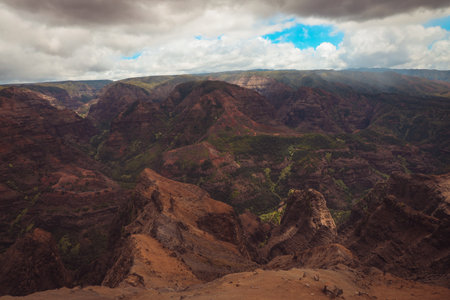 Aerial of the Waimea Canyon, Kauai, Hawaii, United States of America, Pacificの写真素材