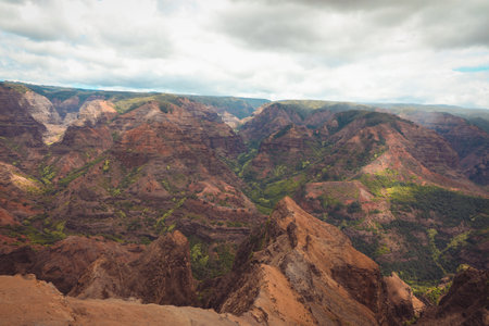 Aerial of the Waimea Canyon, Kauai, Hawaii, United States of America, Pacificの写真素材