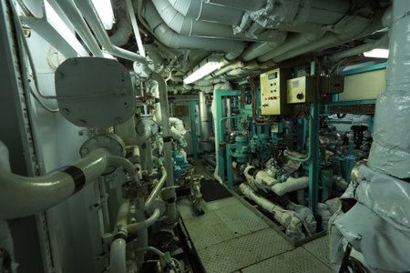 Pipework in ship's engine roomの写真素材