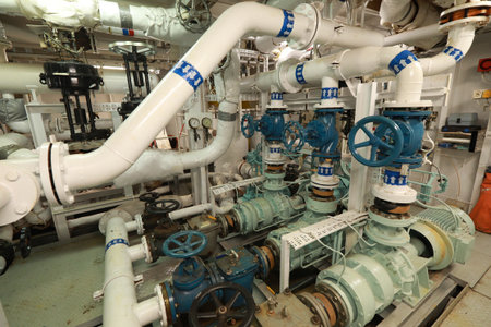 Pipework in ship's engine room