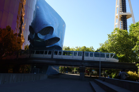 Seattle, Washington, USA - AUGUST 11, 2025:Modern Architecture of the Museum of Pop Culture MoPOP in...