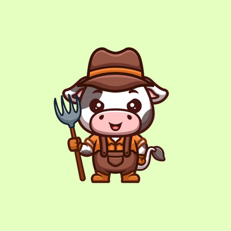Cow Farmer Cute Creative Kawaii Cartoon Mascot Logoのイラスト素材