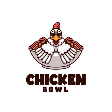 Chicken Bowl Cartoon Mascot Logo Designのイラスト素材