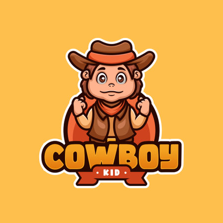 Cowboy Kid Cartoon Mascot Logo Designのイラスト素材