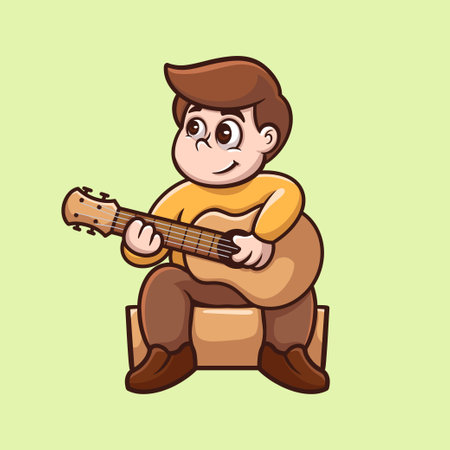 Playing Acoustik Creative Cartoon Illustrasionのイラスト素材