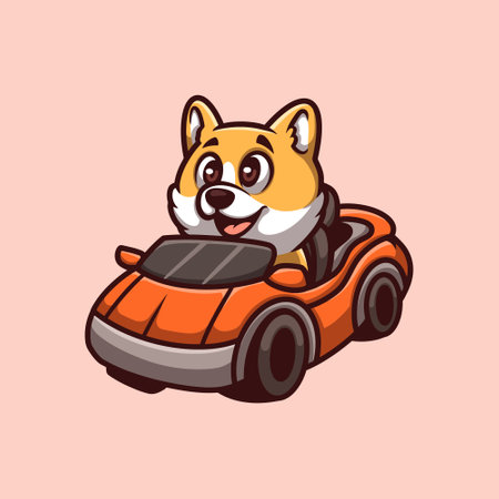 Driving Corgi Creative Cartoon Illustrationのイラスト素材