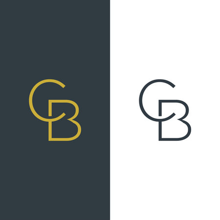 Modern  design featuring intertwined letters GB in gold and black on contrasting backgroundsのイラスト素材