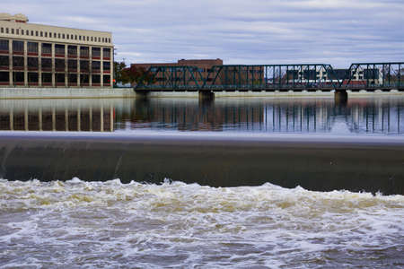 Grand River Fish Ladder and Bridgeの写真素材