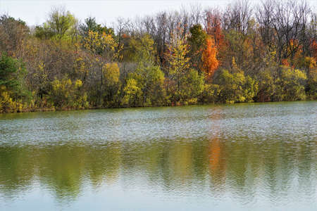 Hawthorne Pond in Autumnの写真素材