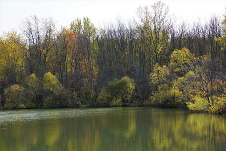 Hawthorne Pond in Autumnの写真素材