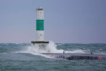 Rough Day at the North Pier on Lake Michiganの写真素材