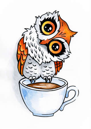 Owl and coffeeの写真素材