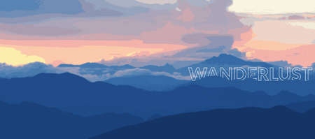 sunset hills, with Wanderlust Bannerのイラスト素材