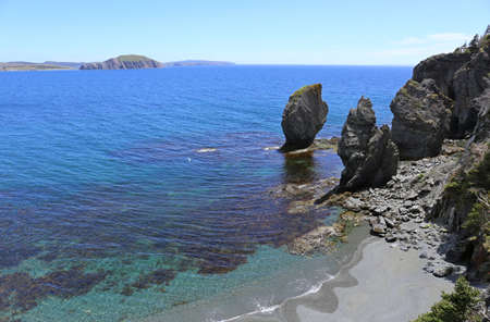 newfoundland skerwink trail, rocks in the seaの写真素材