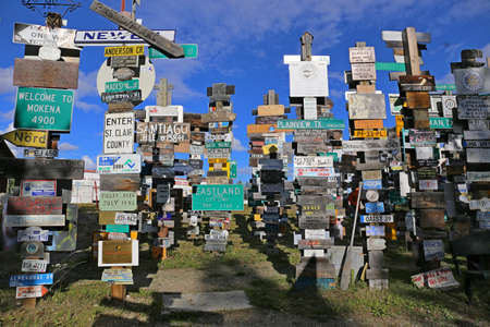 Sign Post Forest in Watson Lake, Yukon, Canadaのeditorial素材