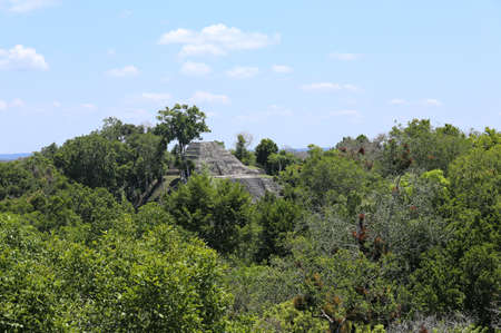 Overview of the archaeological site Yaxha, Guatemalaの写真素材
