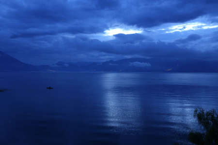 Blue Sunset at Lake Atitilan in Guatemalaの写真素材