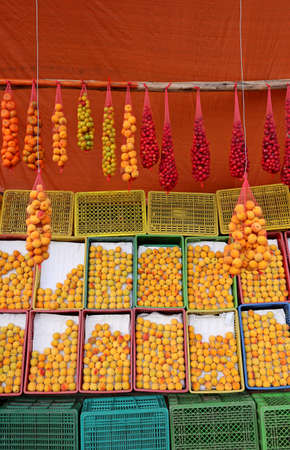 Fresh apricots on sale at the local farmers marketの写真素材