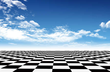 Black and white floor with clouds in the sky in the backgroundの写真素材