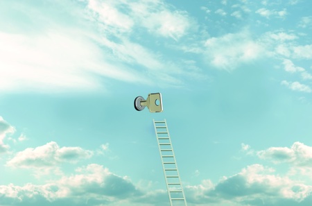 Ladder and key to open the sky. Conceptual illustrationの写真素材