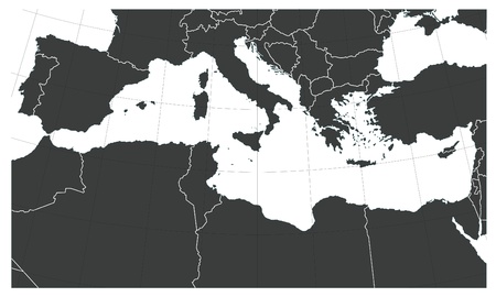 Mediterranean sea map with South Europe, Notrh Africa and Middle East のイラスト素材