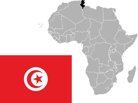 Tunisia map and flag with Africa mapのイラスト素材