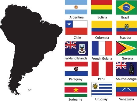 South America map and flagsのイラスト素材