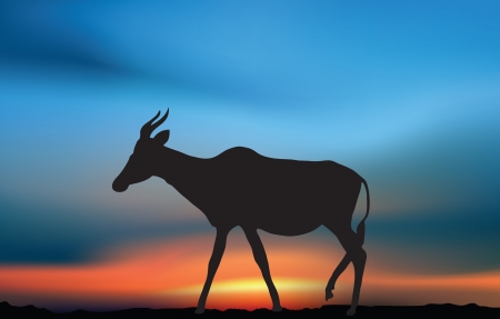 Antelope in the african savanna at dawnのイラスト素材