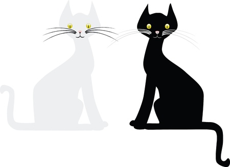 White cat and black catのイラスト素材