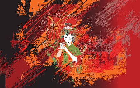 Gheisha in the abstract backgroundのイラスト素材