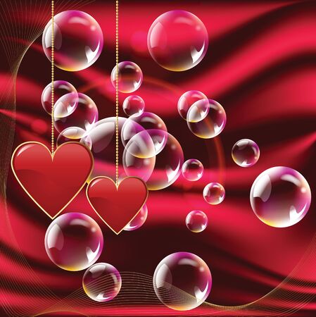 Valentine day  red hearts with bubbles and red backgroundのイラスト素材