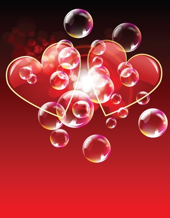 Valentine day two red hearts with blue and red background with spotlightsのイラスト素材