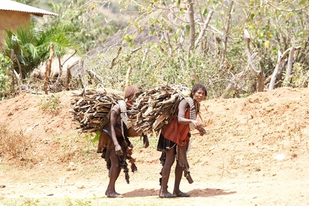 Key Afar, Ethiopia, Febrauary 14, 2013: african women of the Banna ethnic group with tribal...