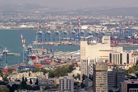 Haifa town view with harbour and seascape, Israelのeditorial素材